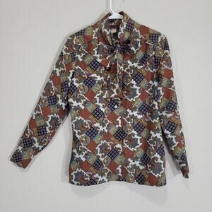 Vintage Blouse Le Monde Ship n Shore Womens Medium  Paisley Patchwork Bow Neck